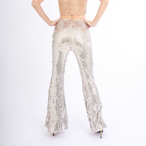 Club L London Dropping Hints | Champagne Sequin Wide Leg Trousers Size 4 / Small - Picture 8 of 10